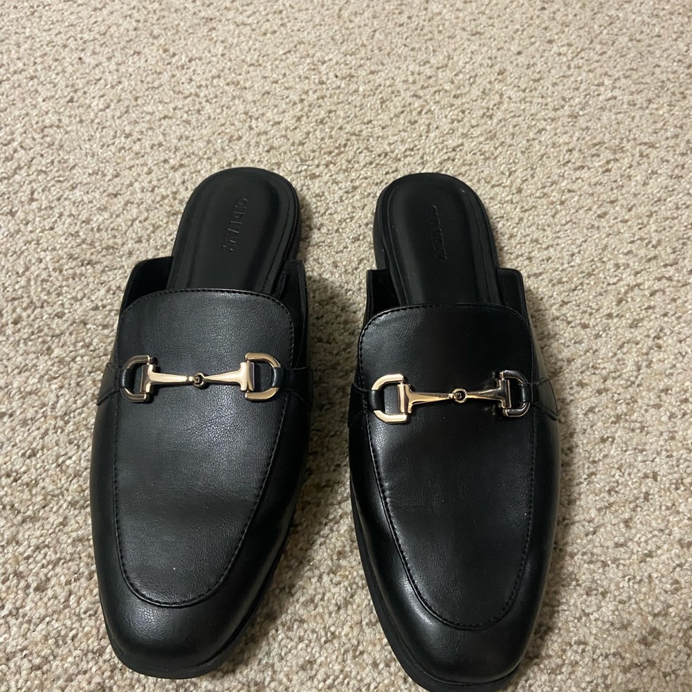Faux-Leather Loafer Mule Shoes